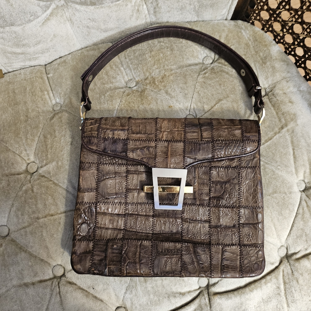 Elegant Brown Crocodile Pattern Handbag